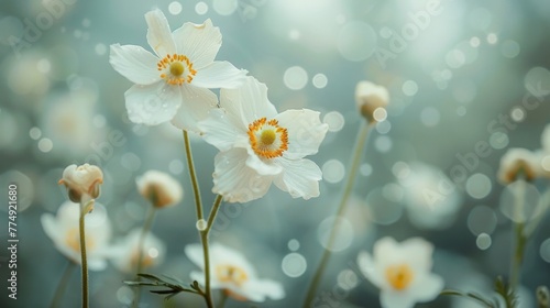 Blooming Flowers Clinging to Twig