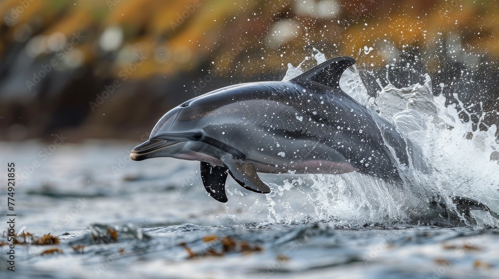 Obraz premium Dolphin Jumping Out of Water