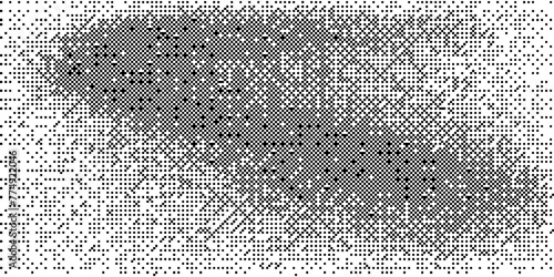 Halftone faded gradient pixelated texture. Grunge halftone bitmap background. White and black square sand noise wallpaper. Retro pixilated vector backdrop