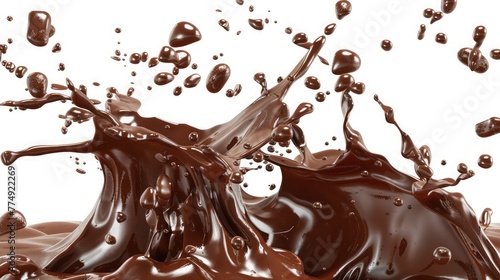 Chocolate splashes isolated on white background, Hot chocolate crown splash on isolated background transparent ,Magical brown chocolate splash on white background 