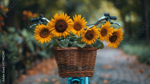 Bicycle With Basket of Sunflowers