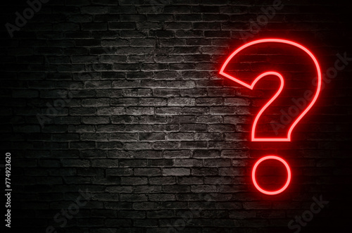 Question Mark Neon Lightning Bolt on Brick Wall