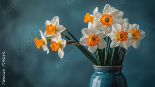 Vase With White and Orange Flowers