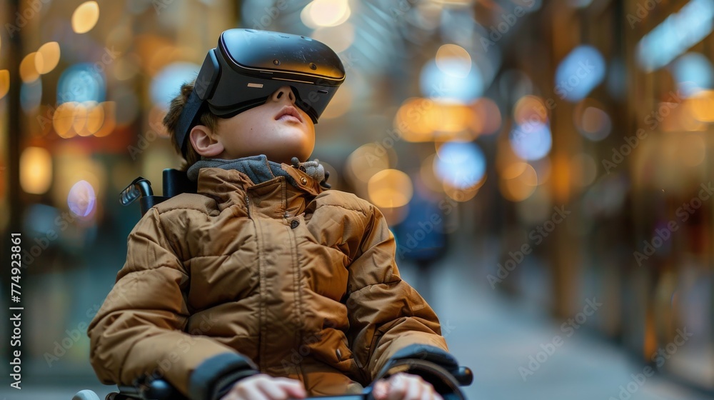 Young Boy in Wheelchair With VR Headset