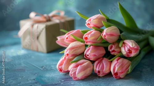 Pink Tulips Next to Present