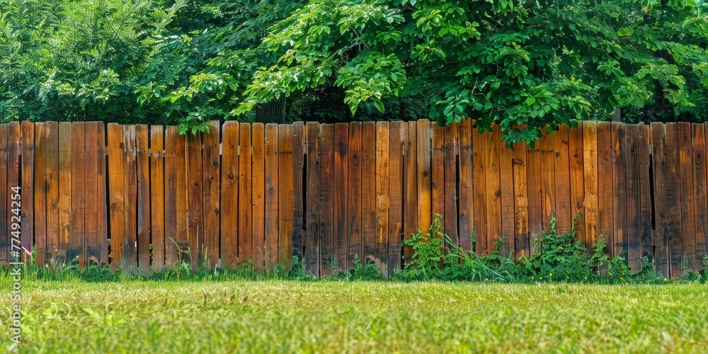 Fototapeta premium wooden fence that encircles the entire backyard