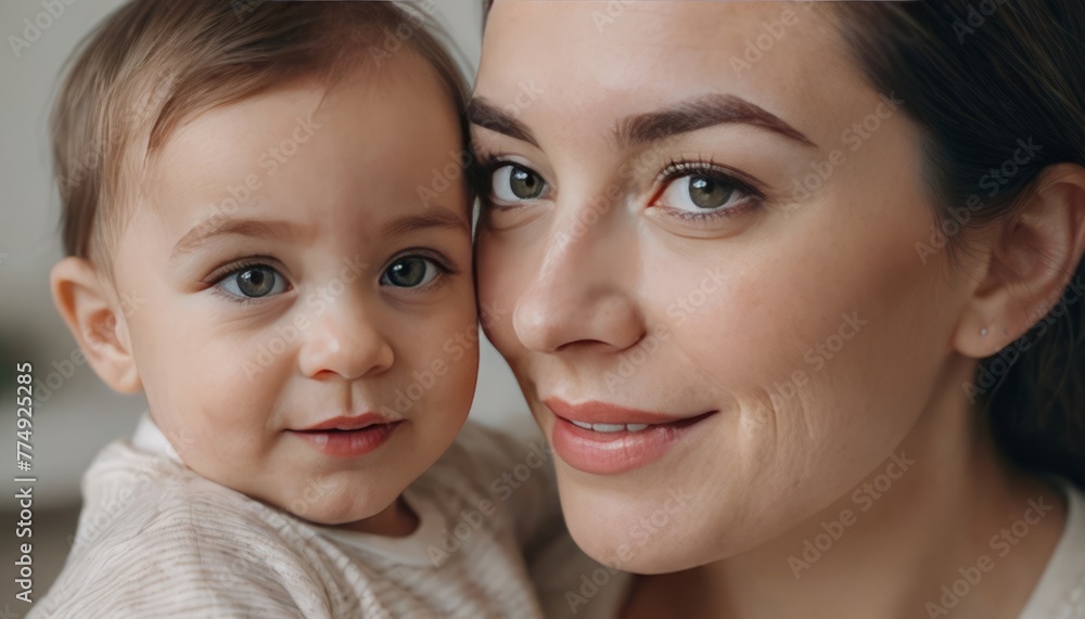 Portrait of a kind and happy mother holding her beautiful baby, concept of international mother's day Portrait of a kind and happy mother holding her beautiful baby, concept of international mother's day