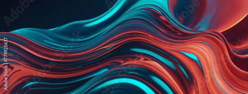 Abstract coral and azure liquid wavy shapes futuristic banner. Glowing retro waves vector background.
