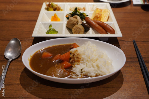 Rice with curry and meatballs in a Japanese restaurant © hyungmin