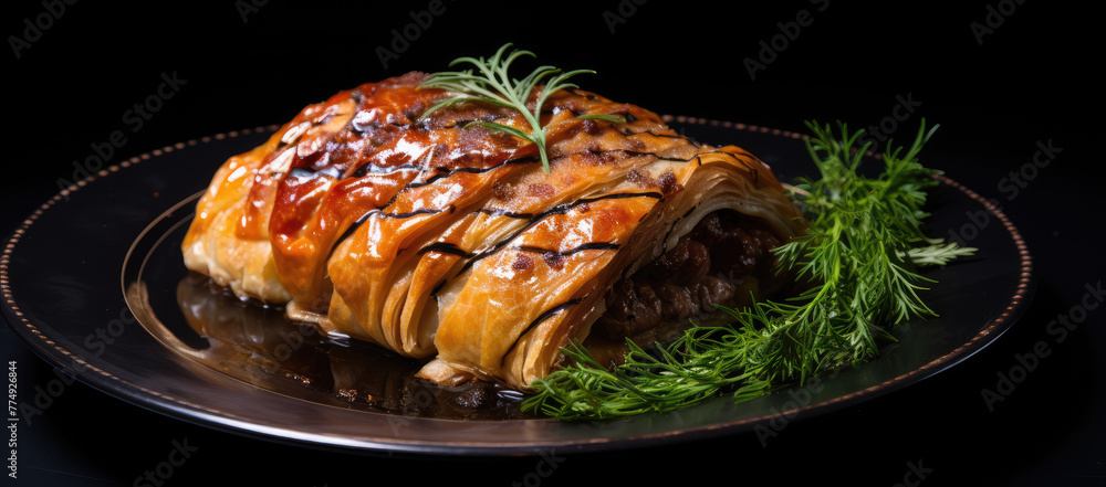 Juicy steak with garnish on plate Juicy steak with garnish on plate