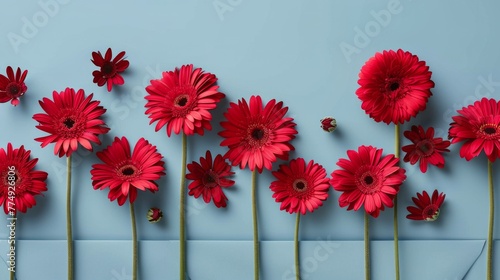 Red Flowers on Blue Background