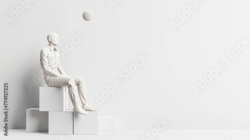 3D man sitting on blocks, financial concept photo