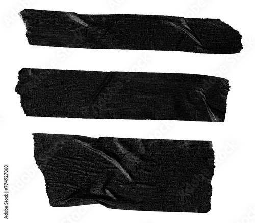 Set of black masking tape stickers isolated on transparent background. Mockup template
