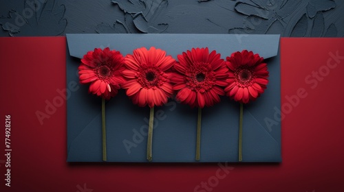 Red Flowers on Blue Wall