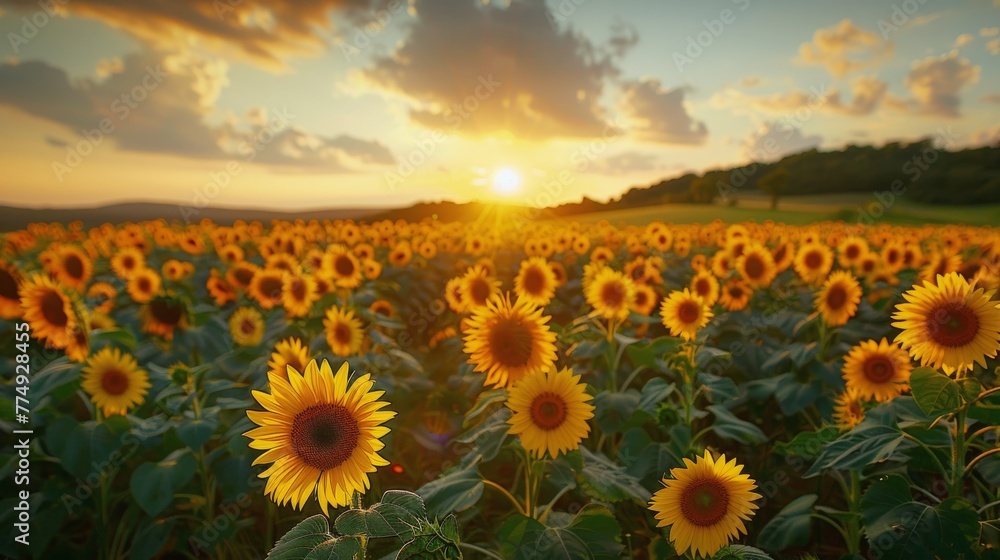 Obraz premium Sunflowers Field at Sunset