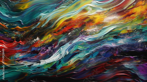 Harmonic Waves. Waves of vibrant colors harmoniously blending and merging, creating a symphony of movement and rhythm on the canvas.