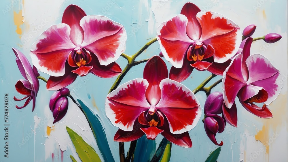 red orchid flower close-up pastel oil pallet knife paint painting on canvas with large brush strokes modern art illustration abstract from Generative AI