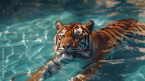 tiger Floating in A Dreamy Pool 