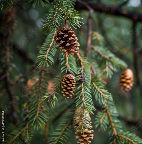 a pinecones on a tree branch