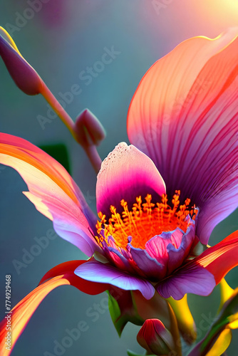Floral Fantasy. Intricate details of a blooming flower as it catches the last rays of the setting sun