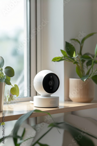 Wallpaper Mural White wifi surveillance camera installed inside a house. Elegant ip cctv camera with alarm for home protection and security Torontodigital.ca