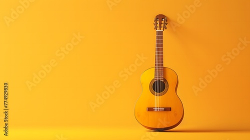 Realistic Acoustic Guitar on yellow background