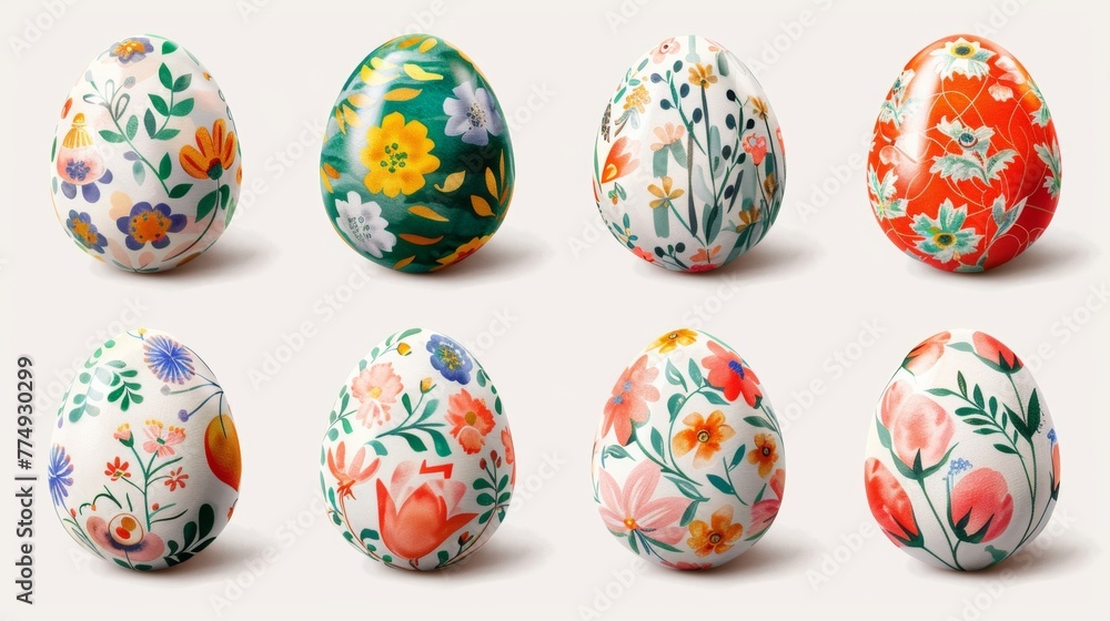 Collection of colourful hand painted decorated easter eggs on white background cutout file. Pattern and floral set. Many different design. Mockup template for artwork design Collection of colourful hand painted decorated easter eggs on white background cutout file. Pattern and floral set. Many different design. Mockup template for artwork design