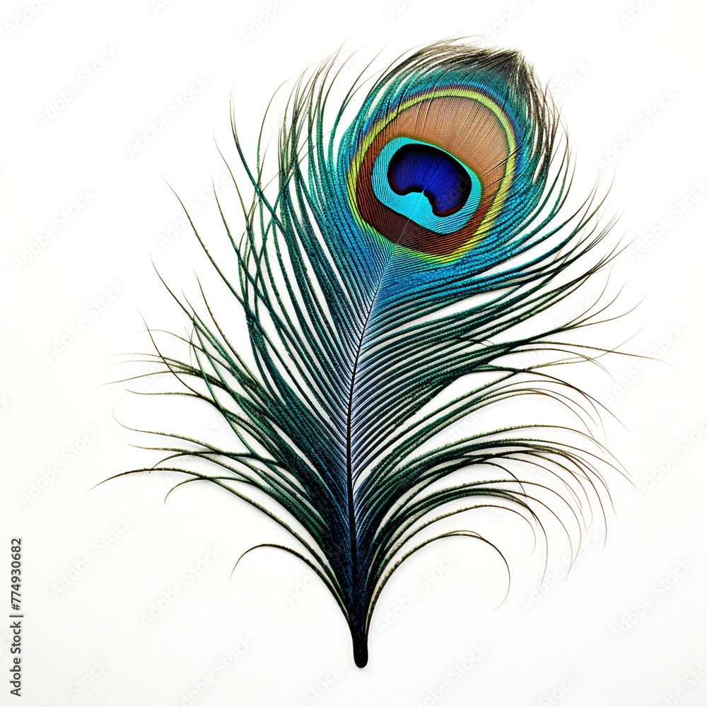 Obraz premium peacock feather on a white background сreated with Generative Ai
