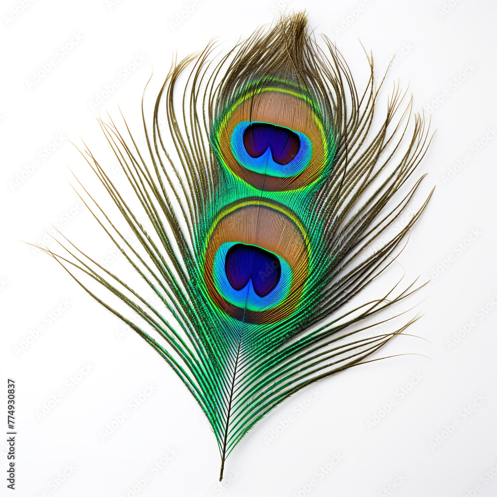 Fototapeta premium peacock feather on a white background сreated with Generative Ai