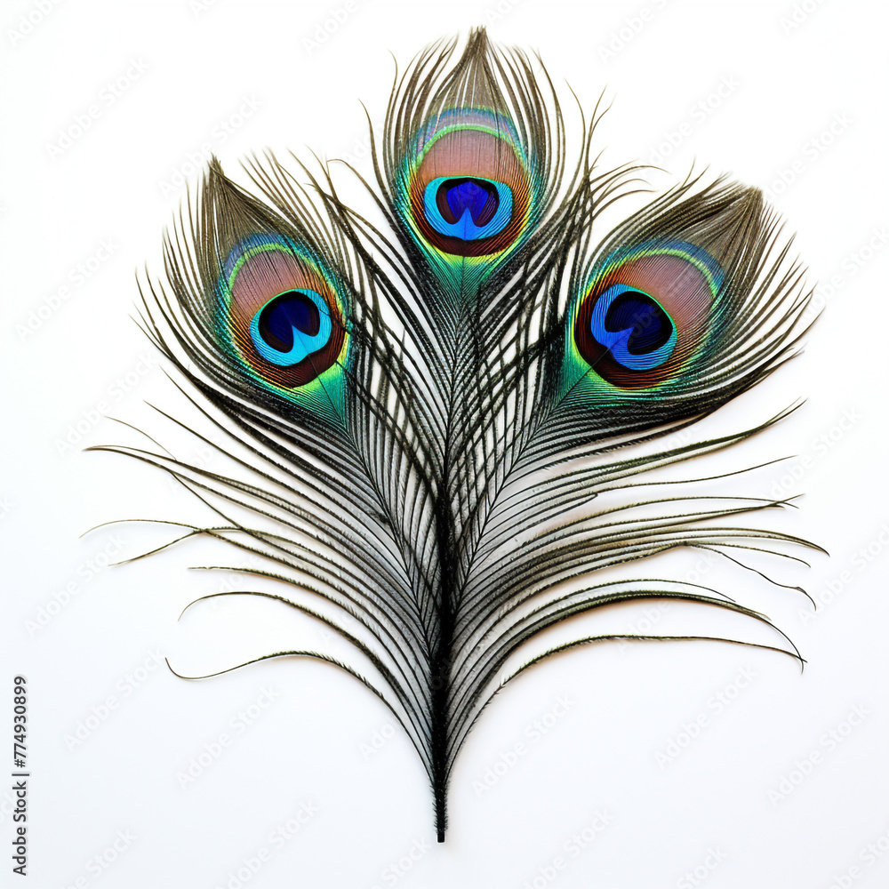 Obraz premium peacock feather on a white background сreated with Generative Ai