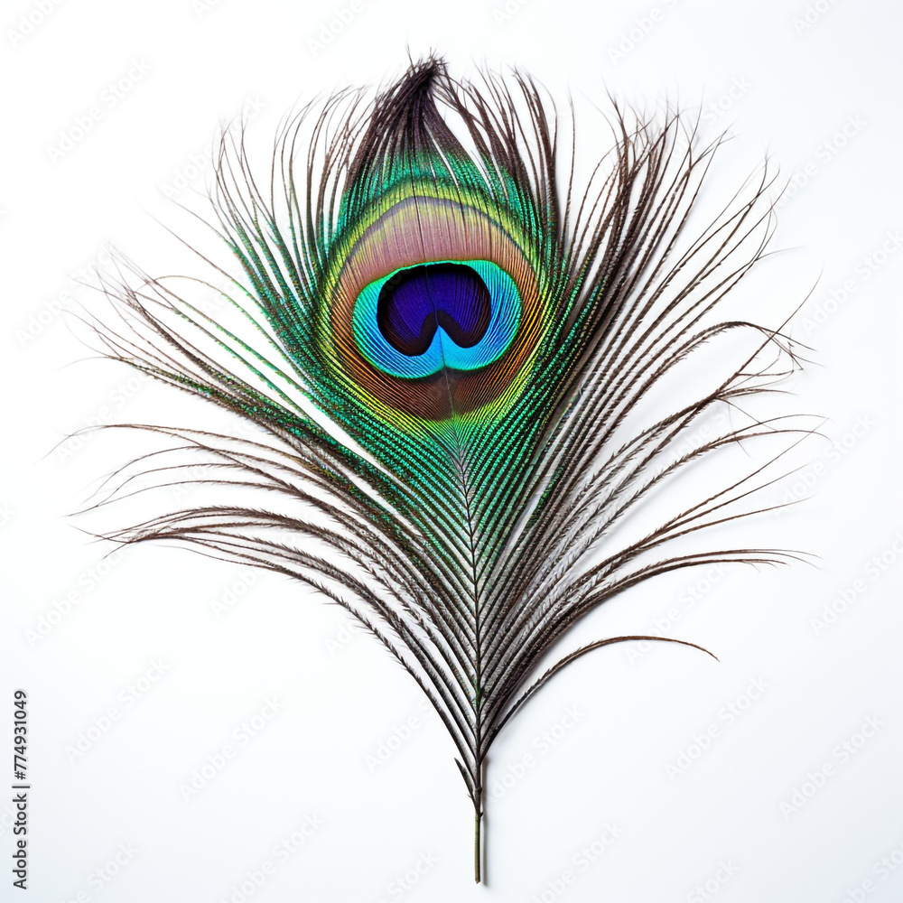 Fototapeta premium peacock feather on a white background сreated with Generative Ai
