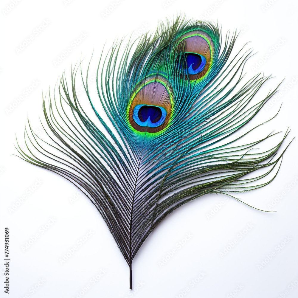 Fototapeta premium peacock feather on a white background сreated with Generative Ai