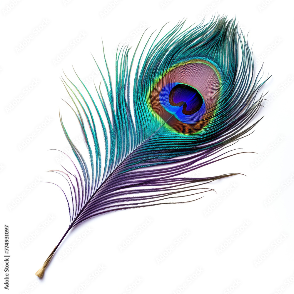 Obraz premium peacock feather on a white background сreated with Generative Ai