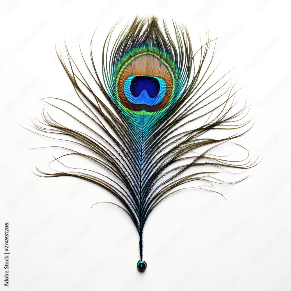 Obraz premium peacock feather on a white background сreated with Generative Ai