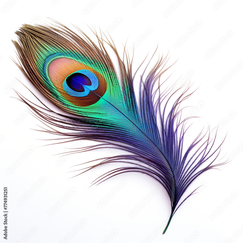 Obraz premium peacock feather on a white background сreated with Generative Ai