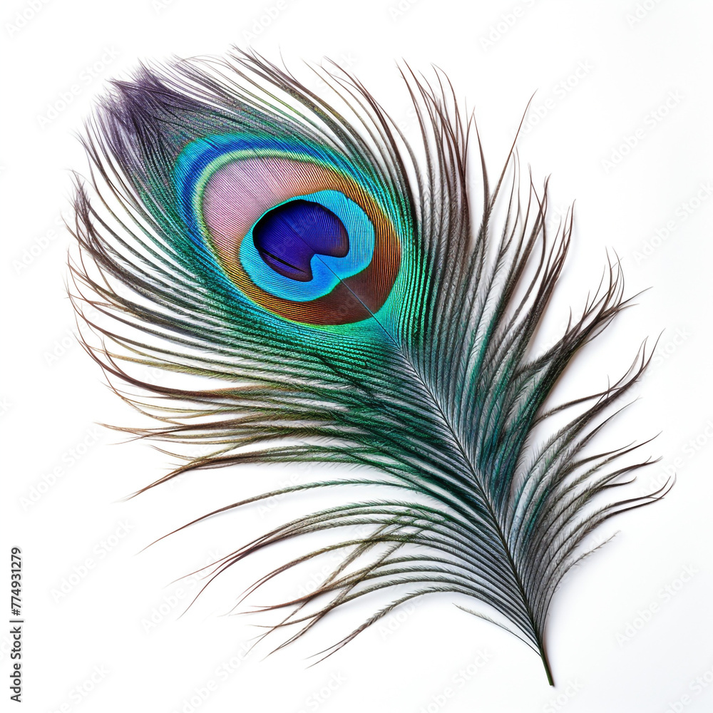 Fototapeta premium peacock feather on a white background сreated with Generative Ai