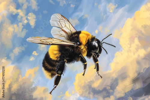 a bumble bee flying in the sky photo