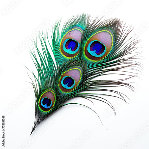 peacock feather on a white background сreated with Generative Ai