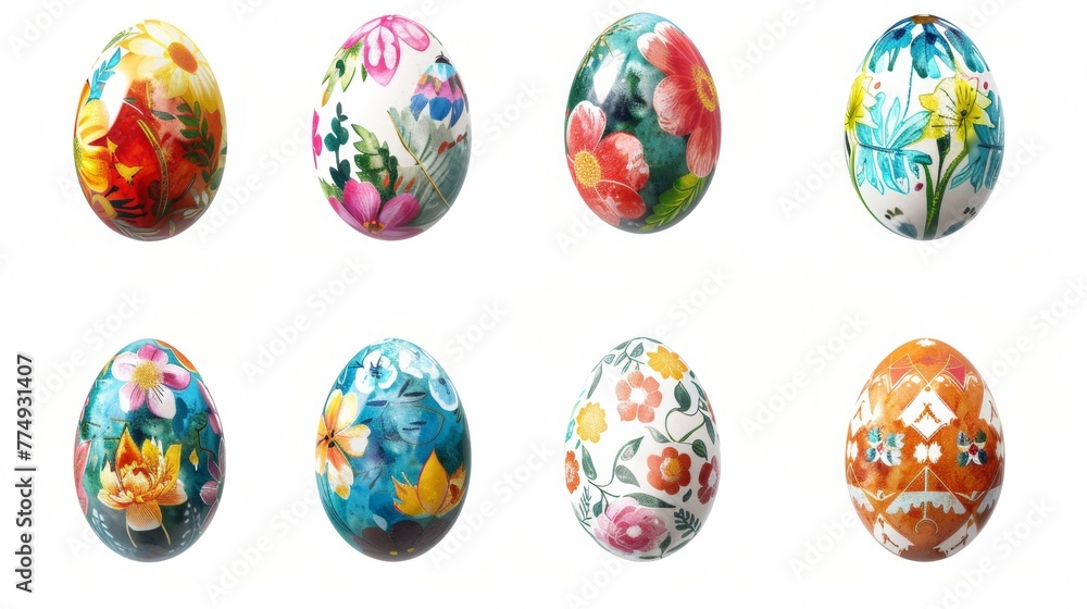 Collection of colourful hand painted decorated easter eggs on white background cutout file. Pattern and floral set. Many different design. Mockup template for artwork design Collection of colourful hand painted decorated easter eggs on white background cutout file. Pattern and floral set. Many different design. Mockup template for artwork design
