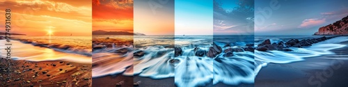 A series of four pictures showing different types and colors of waves, AI photo
