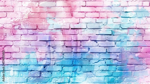 Fun pink blue color paint brick wall background or happy birthday party invitation, little girl rainbow mermaid watercolor, summer art sidewalk chalk texture or girly unicorn pony kid children pattern