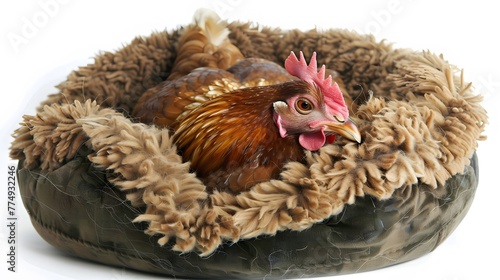 chicken sleeping in a Fluffy Bed © Lin_Studio
