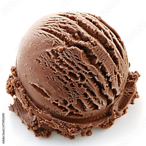 Chocolate ice cream scoop on white background

