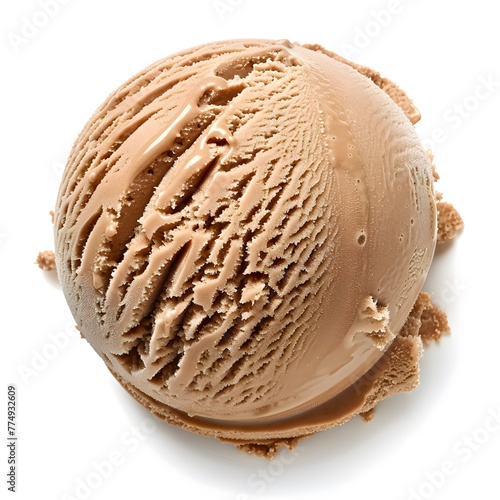 Chocolate ice cream scoop on white background  