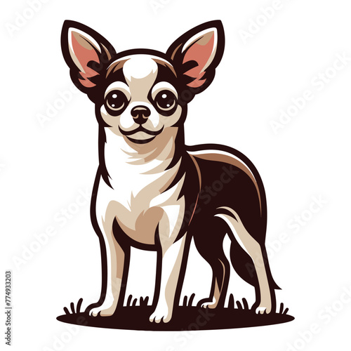 Cute chihuahua dog full body vector illustration, funny adorable pet animal, standing purebred chihuahua doggy flat design template isolated on white background © lartestudio