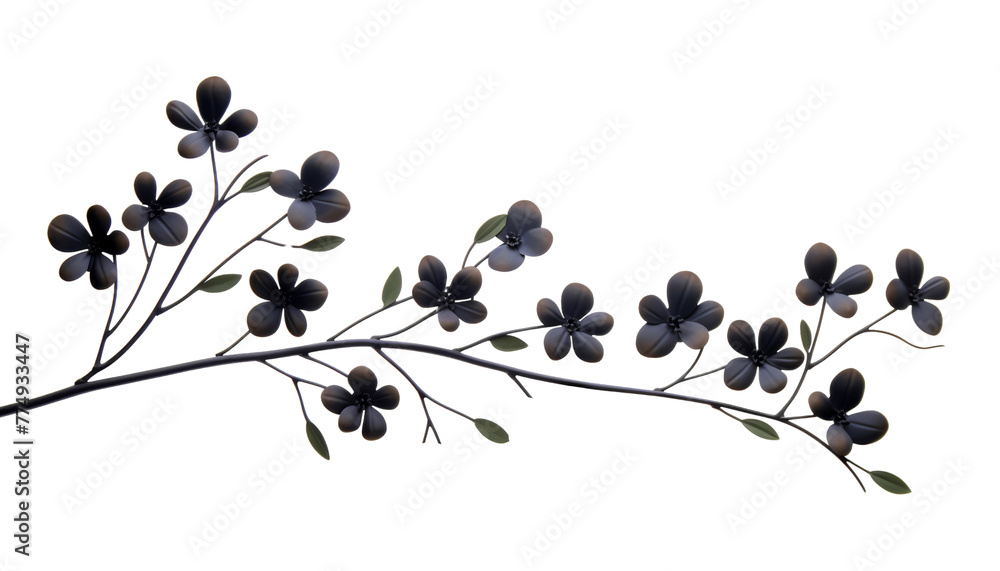 Obraz premium branch of a tree with black flowers isolated on transparent background cutout