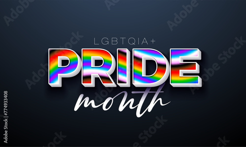 LGBTQ Pride Month Illustration with Liquid Rainbow Background on 3d Text Label. Love is Love Human Rights or Diversity Concept. Vector LGBT Event Banner Design for Postcard, Banner, Greeting Card