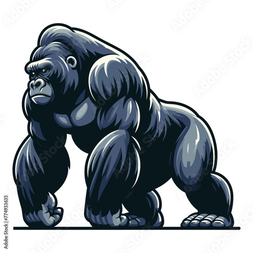 Wild gorilla full body design illustration, standing strong big ape concept, primate animal zoology element illustration, vector template isolated on white background