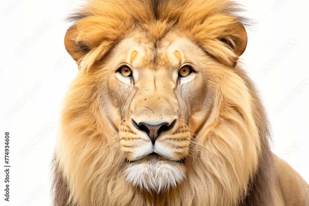 Close Up of a Lions Face on White Background
