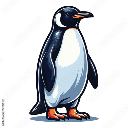 Cute penguin full body vector illustration, zoology element illustration, Antarctic south pole bird animal icon, cartoon design template isolated on white background